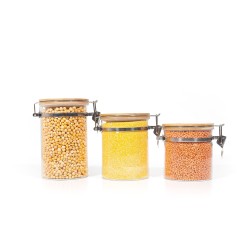 Clipverschluss Vorratsgläser mit Bambusdeckel 3er Set