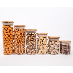 Schmale Gewürzgläser 12 cm hoch Bambusdeckel 10er Set