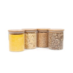 Runde Vorratsgläser mit Bambusdeckel 4er Set 800ml